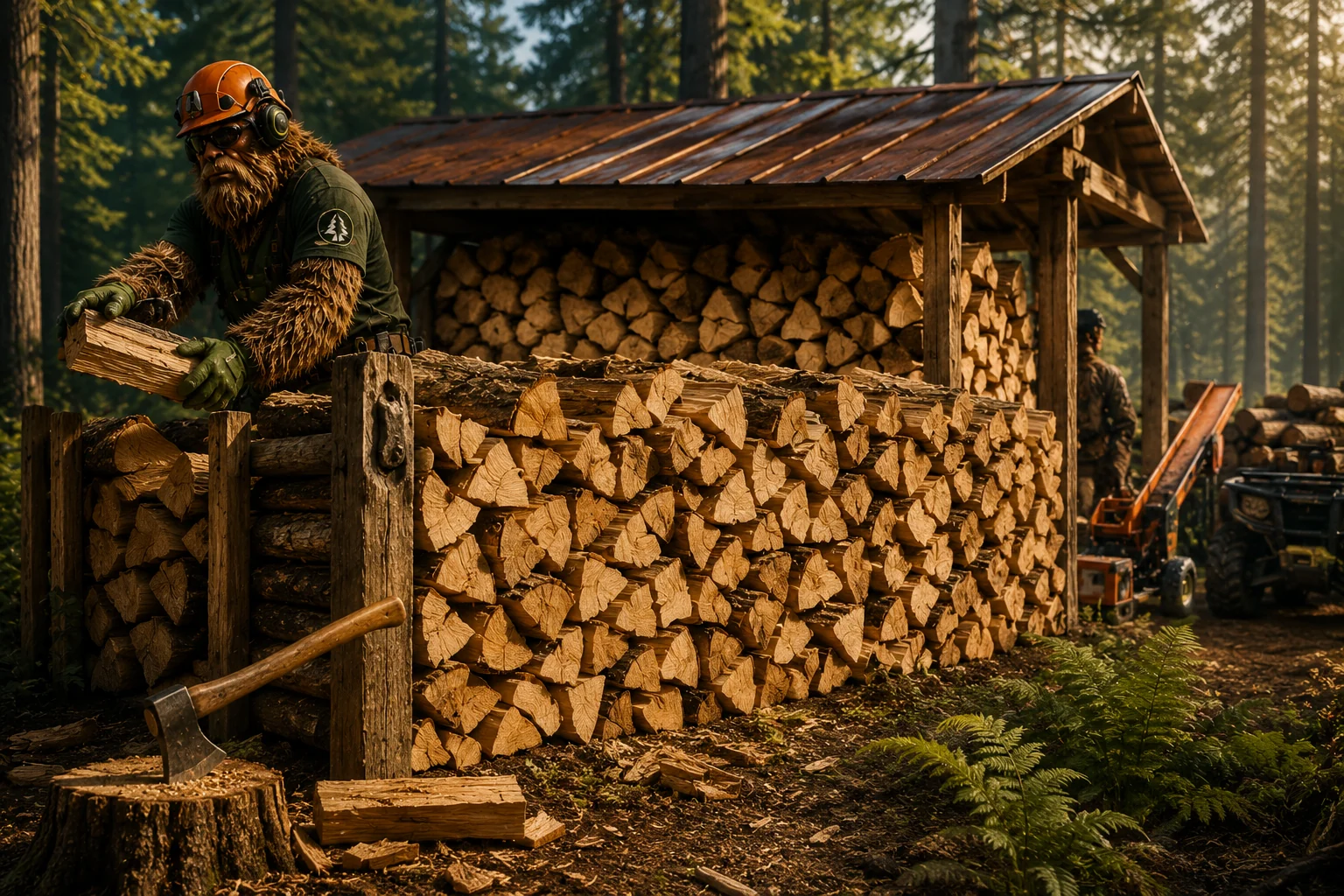 Seasoned firewood stacked outdoors