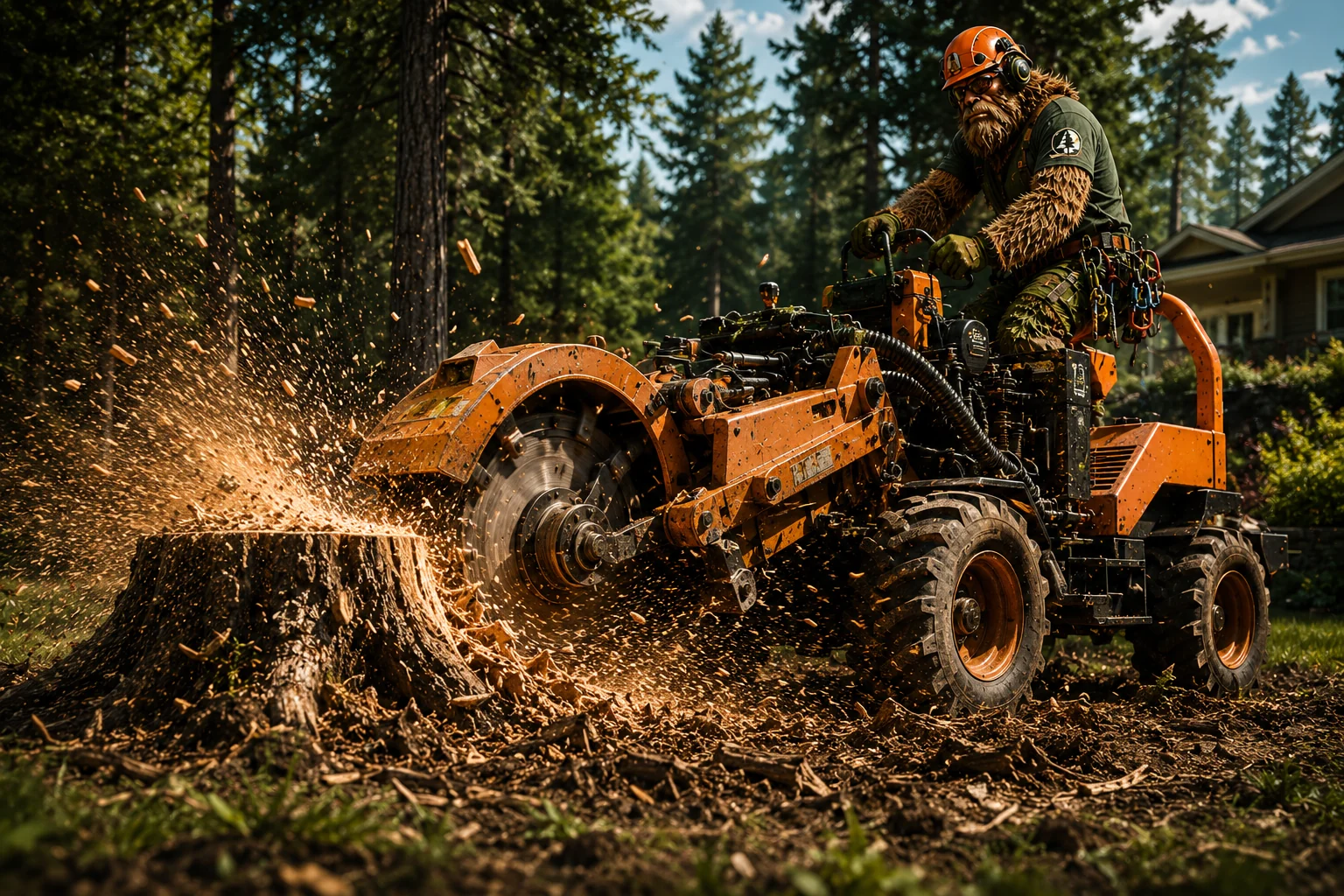 Stump grinding equipment in action